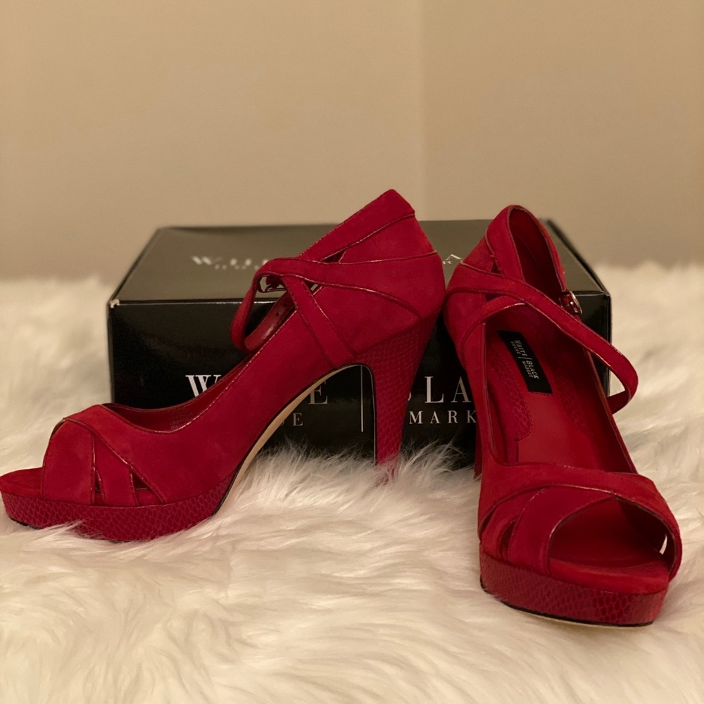 Previously Loved Red Suede Peep Toe Pumps